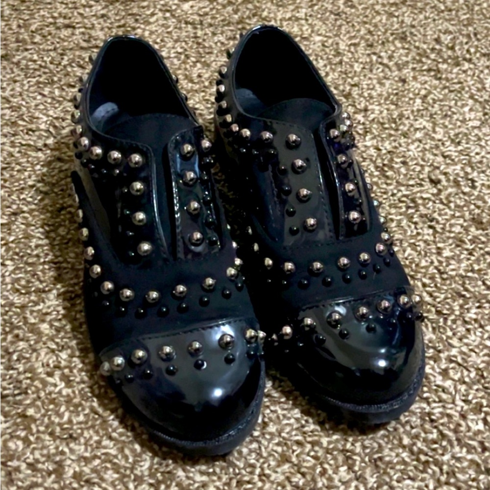 Sergio Todzi Black Leather/Sueded Studded Slip Ons Size 38 (5)